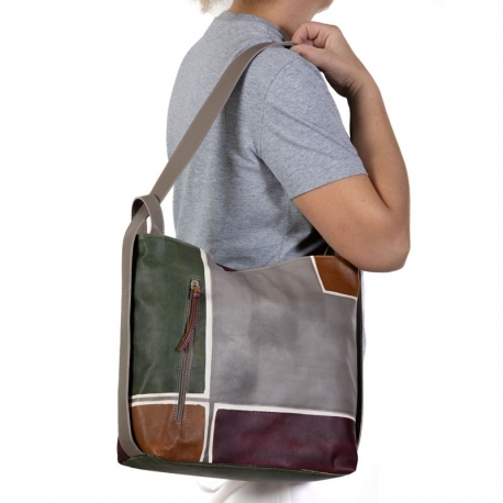BORSA-ZAINO ACQUERELLO TAUPE GEOMETRICO
