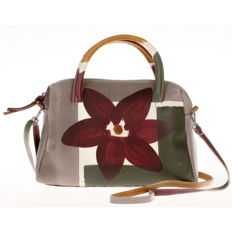 ACQUERELLO TAUPE FLOWER HANDBAG SMALL